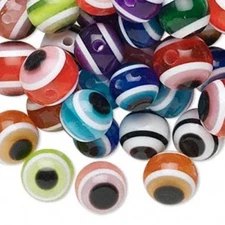 Lucky EVIL EYE Round BEADS ~ Sturdy Plastic RESIN ~ 10mm 12mm  Mixed COLORS