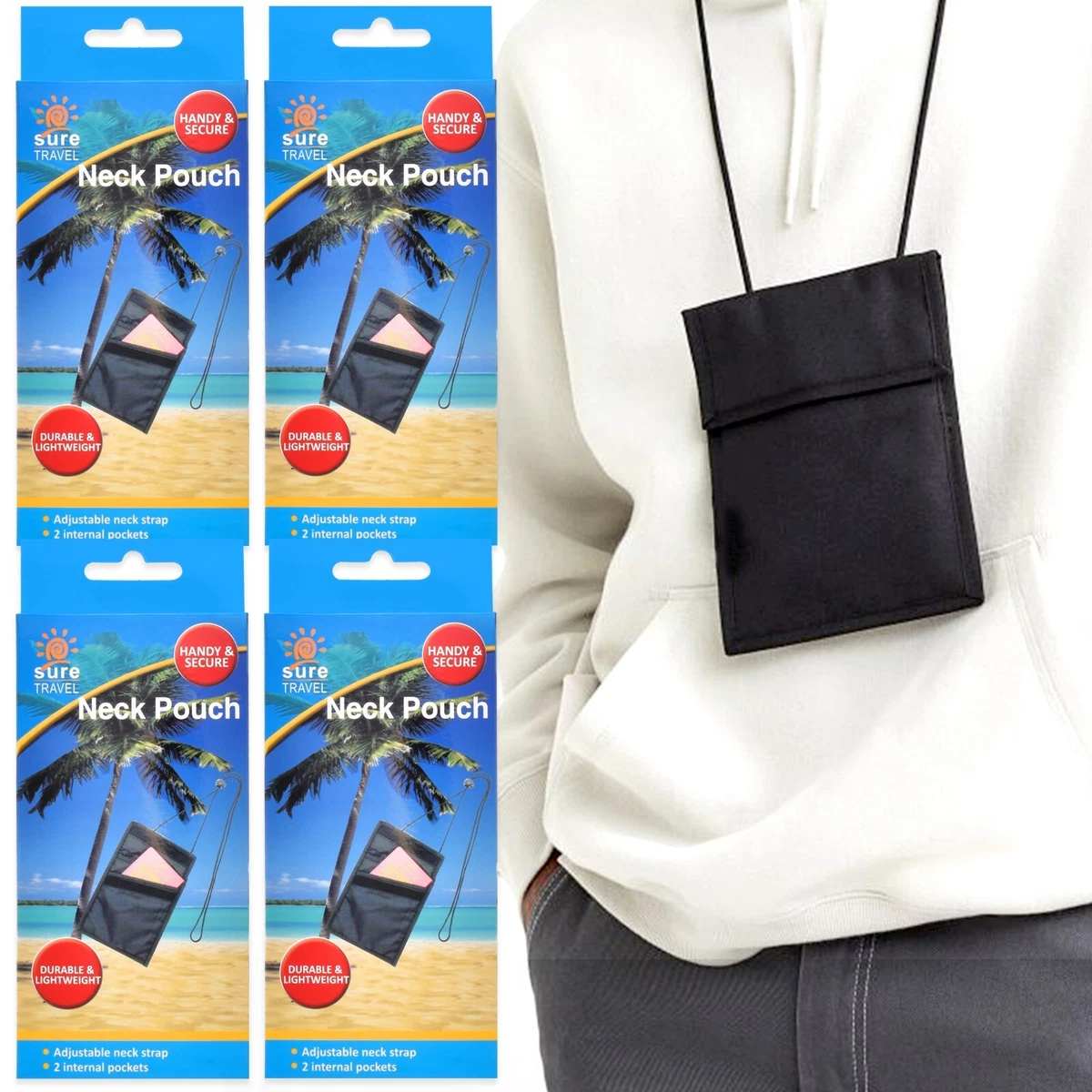 NECK POUCH x 4 Small Cross Body Bag Wallet Purse Discrete Travel