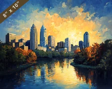 Indianapolis skyline oil painting 8x10 Print
