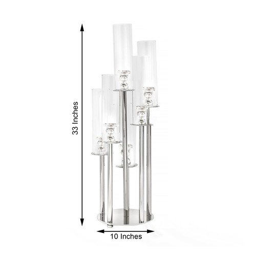 33" CLEAR 7 Arm Crystal Glass Candelabra VOTIVE CANDLE HOLDER Party Decorations - Picture 2 of 7