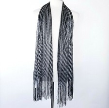 Womens Scarf Wrap Black White Fringe Mesh Night Party NEW