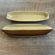 Corn on the Cob Holders Brown Ceramic Stoneware Vintage Made in Taiwan Set of 3 