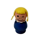 VTG TOY BLUE WOOD GIRL FISHER PRICE LITTLE PEOPLE FAMILY  YELLOW PONYTAIL FIGURE