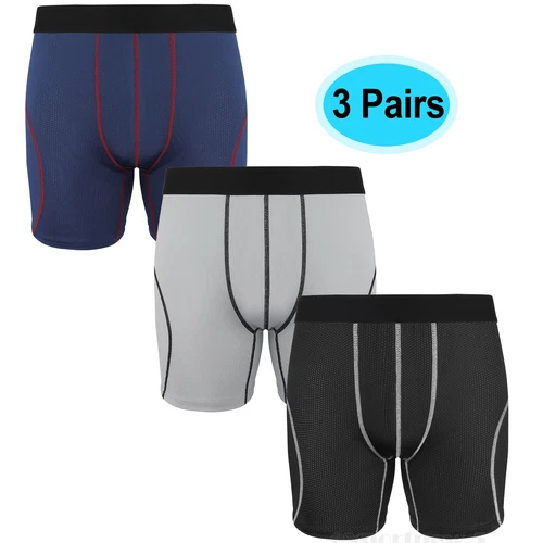 Mens Boxer Briefs Anti Chafe Breathable Moisture-Wicking Trunks Underwear 3 Pack