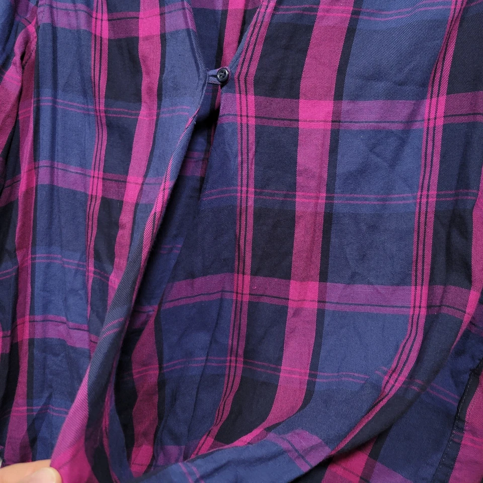 Camisa feminina Kensie média roxa azul xadrez envoltório falso manga longa algodão - Imagem 3 de 4