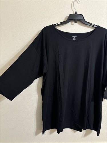 Blusa tejida negra manga 3/4 Lands End, nueva sin etiquetas, más 2X - Imagen 3 de 5