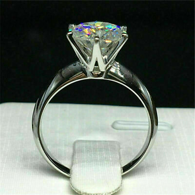 Solid 14K White Gold 2.00Ct Round Cut Diamond Engagement Ring Simulated Size 5.5