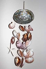 Lg Abalone Scallop Shells Ocean 17"H Wind Chime 4-Strand Outdoor Hanging Decor
