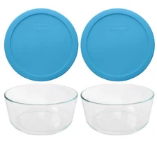Pyrex 7203 7-Cup Glass Bowls with 7402-PC Blue Pantone Lids (2-Pack) 
