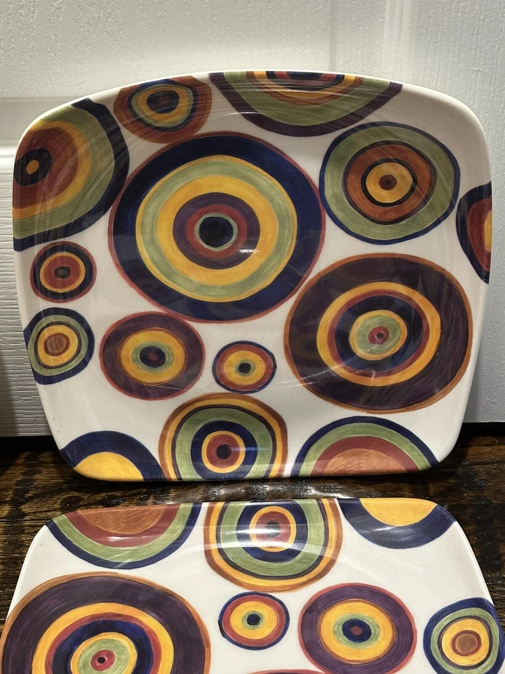 4 Pc TABLETOPS UNLIMITED Melamine Multiple Color Circles 11 1/8" Dinner Plates - Image 3 of 4