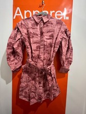 Asos Puff Drop Shoulder Mini Shirt Dress,Toile Du Jouy Print, Pink, Size 4, B19,