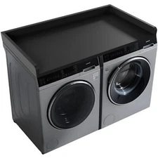 54" Washer Dryer Countertop - Solid Wood Laundry Topper with Anti-Slip Mat Black