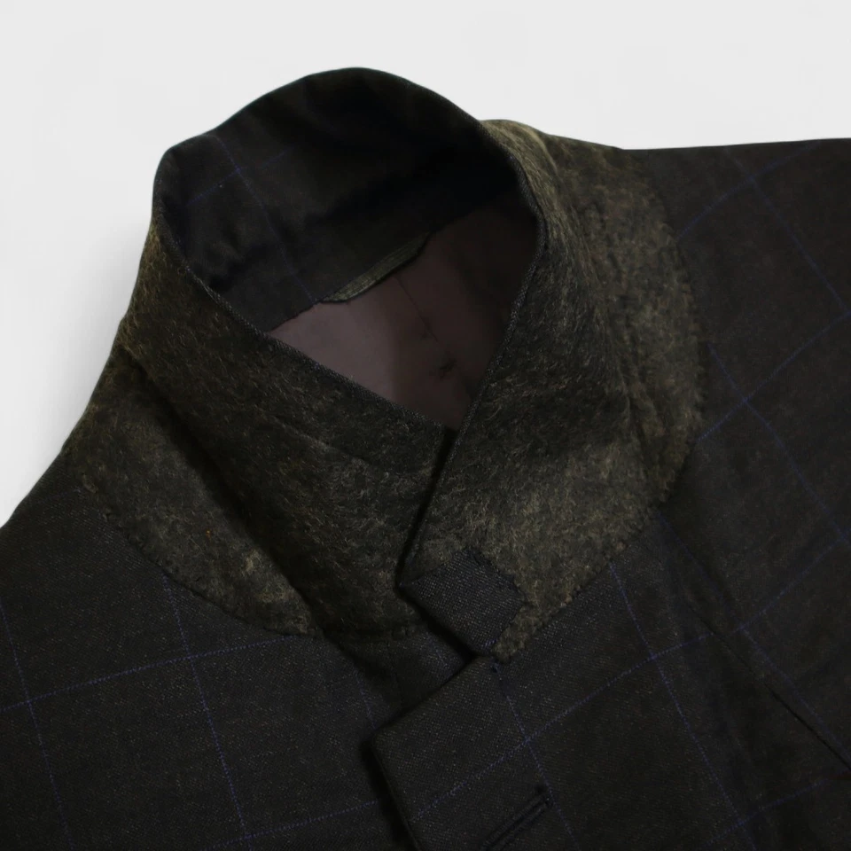 Bespoke Paul Stuart 2 Piece Suit 42R Charcoal Gray Windowpane Wool Pleated - Image 4 of 4