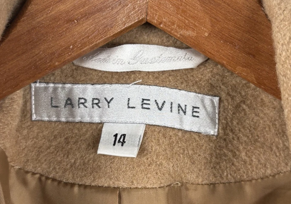 Abrigo Larry Levine Designs Camelhair Beige 3 Botones Talla 14 Bolsillos Cálido Invierno Foto 3 de 4