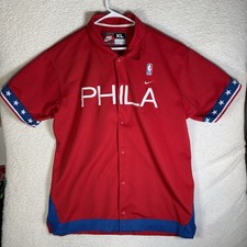 Nike Phila 76ers Jersey Shirt Men XL Red Rewind 1966 Retro NBA Team Warmup Snaps