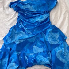 SHEIN Royal Blue Flower Off the Shoulder Medium Ruffle Rose Women's Blue Dress