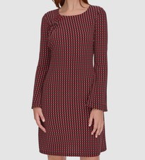 Tommy Hilfiger Womens Red Printed Round-Neck Shift Dress Size 18