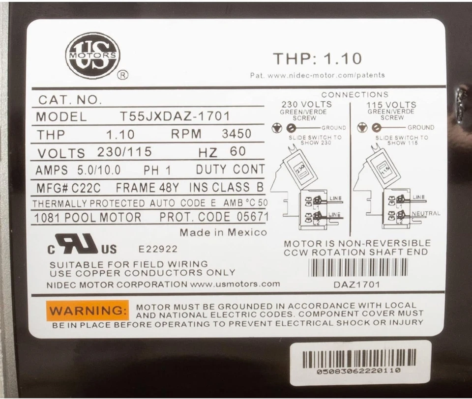 Насос односкоростной WATERWAY Power Defender 1,1 л.с. PD-110 для плавательного бассейна/спа - Изображение 4 из 4