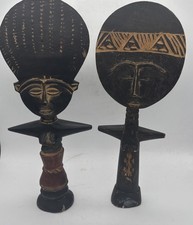 2 VTG Akuaba Ashanti Fertility Doll Tribal Art Wooden Carved READ 14 /13
