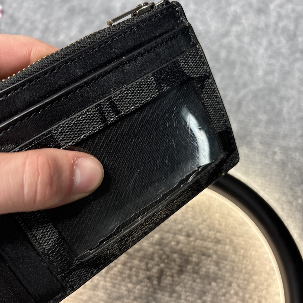 Coach Multiway Zip Card Case Signature Black Canvas Mens Wallet