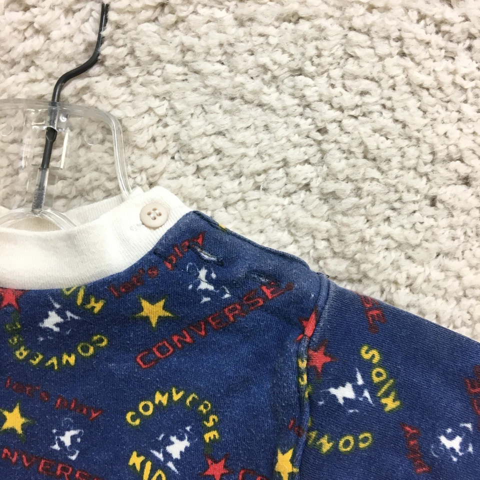 Camiseta infantil Converse vintage 2T meninos azul logotipo AOP manga curta pulôver bebê - Imagem 3 de 4