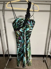NW Nightway Size 4 Multicolor Peacock Dress With Headed Strap EUC