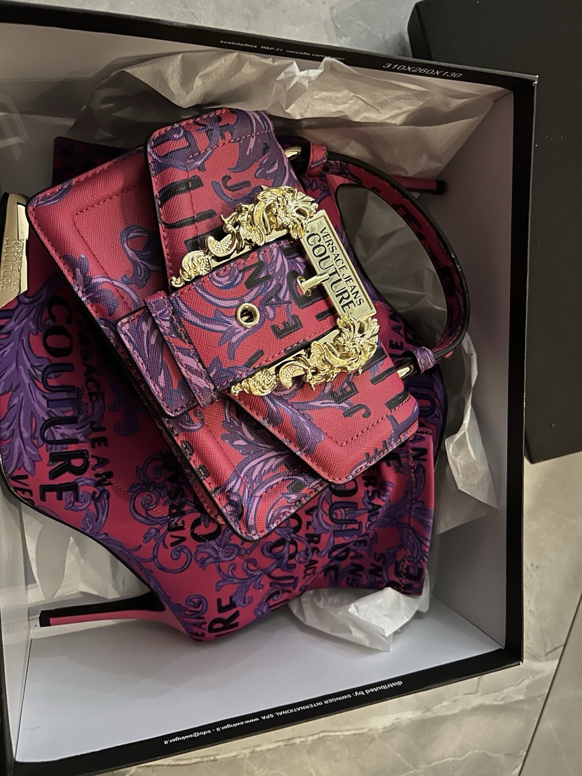 Versace Jeans Couture Pink Baroque Ankle Boots UK6 EU39 + Bag NEW image 5