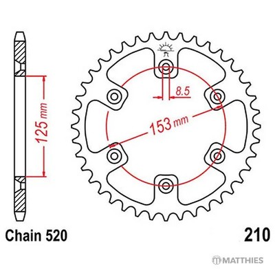 Kettenrad Teilung 520 Zähne 44 Stahl JTR210.44, 7278658