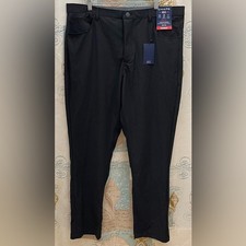 New Chaps Mens 38/32 Solid black dress pants pockets zip Semi Formal Stretch Big