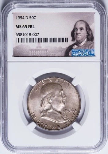 NGC MS-65 FBL 1954-D Franklin Half Dollar