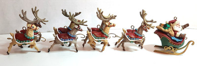 Hallmark Santa & His Reindeer Collection 5 Piece Collection Complete Vtg 1992