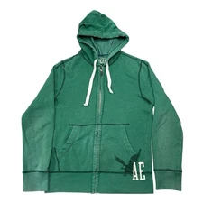 American Eagle Full Zip Hoodie Men's Medium Vintage Fit Y2K Green AE