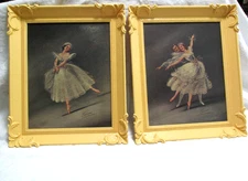 VTG MCM Pair Carina Ballet Dancers Framed Lithographs Wall Art Print signed USA