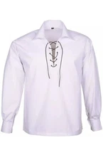 Men’s Scottish Jacobite Ghillie Kilt Highland Shirt Long Sleeve Lace Up Medieval