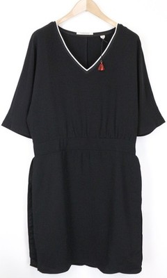 MAISON SCOTCH Women's Black XL Short Sleeve Elastic Waist V-Neck Dress *