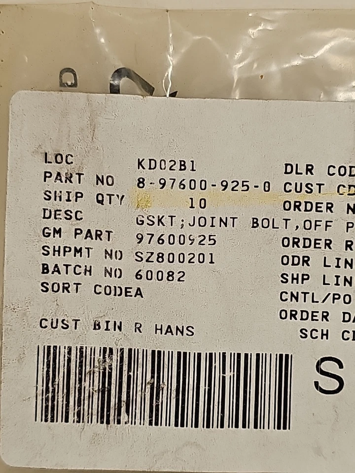 New Lot Of 6 OEM # 97600925 GM ISUZU # 8-97600-925-0 DIESEL FUEL LINE SEAL - Image 2 of 3