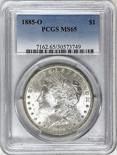 1885 O MORGAN SILVER DOLLAR PCGS MS65