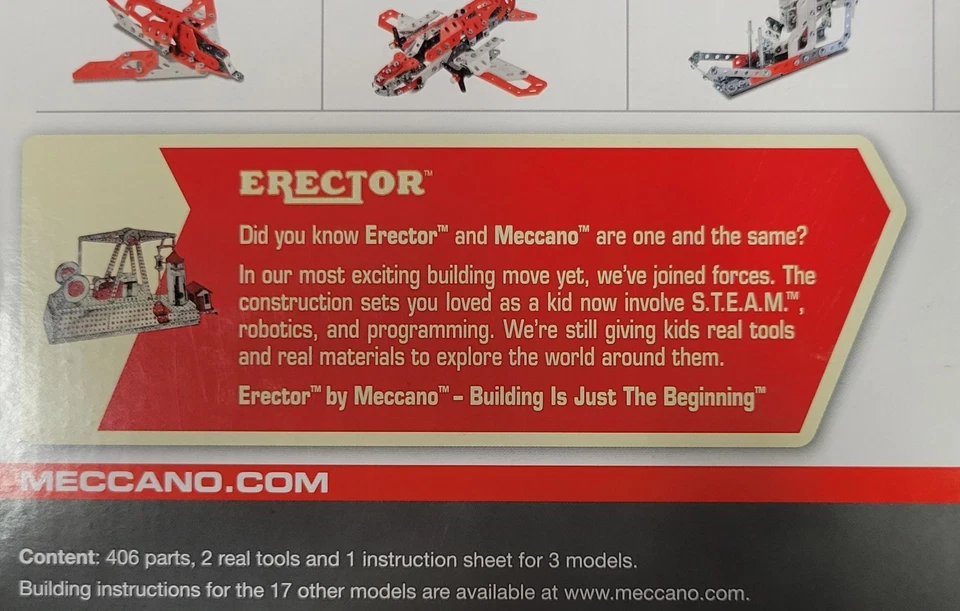 ERECTOR AERIAL RESCUE HELICOPTER - Meccano 16211 Makes 20 Models AIRPLANE 406 pc - Image 3 of 3