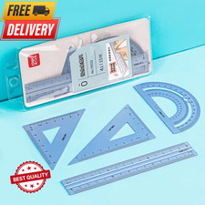 4pc Precision Metal Geometry Set - Stainless Steel Ruler Protractor Triangle