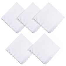5 Pcs White Handkerchiefs 11.8" Cotton Square Towel for Women Men Wedding