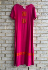 Carolina Colours Vintage Short Sleeve Linen Blend Round Neck Maxi Dress Size 14