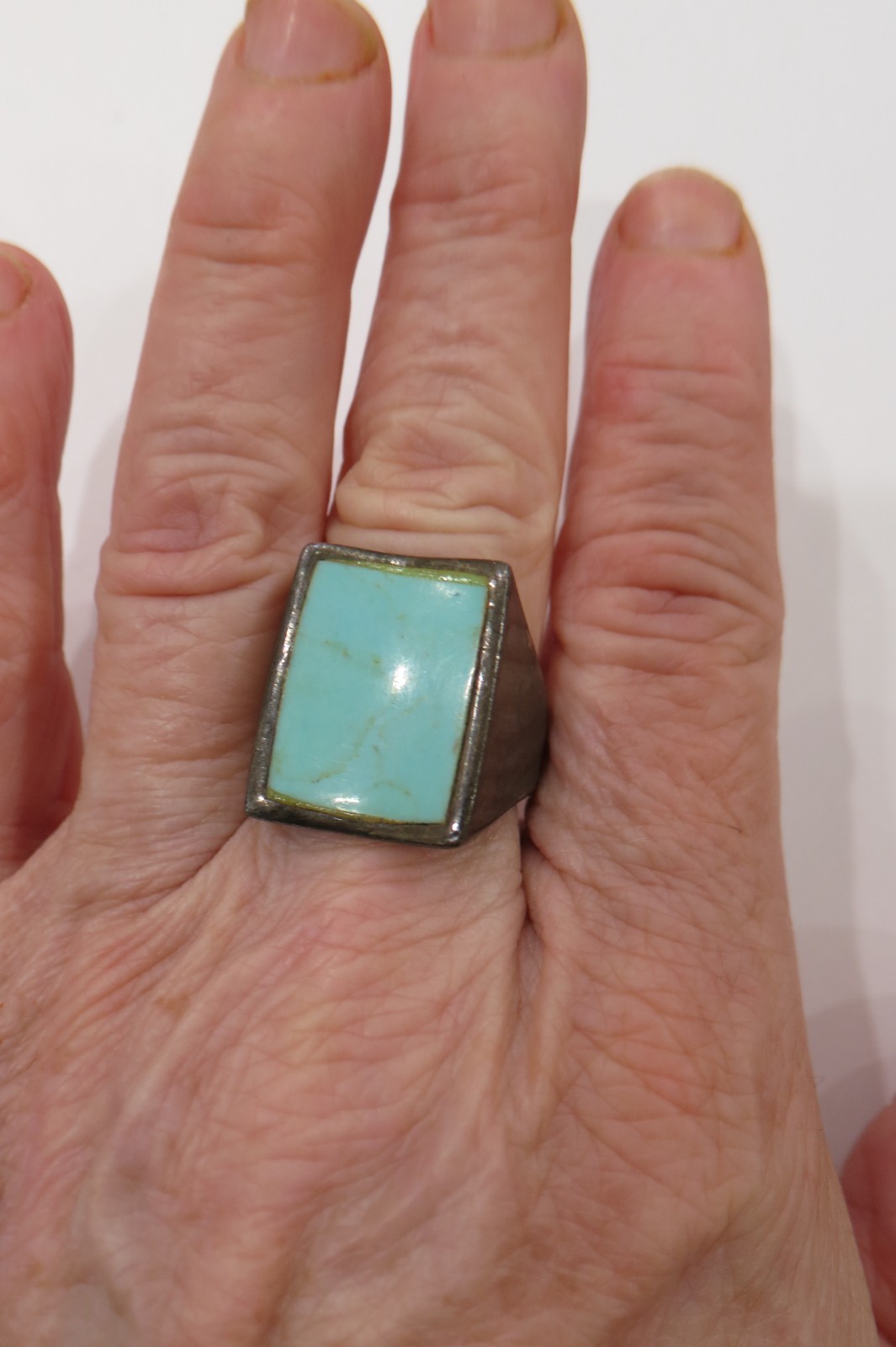 VINTAGE STERLING  RECTANGULAR GREEN TURQUIOSE INL… - image 1