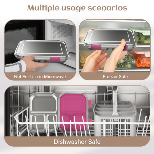 Stainless Steel Bento Box Kids, 3 Compartments Leak Proof Metal Bento Lunch B... - Picture 6 of 7