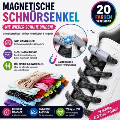   Elastische Schnürsenkel mit Magnet Schnellverschluss,Flach  ohne Binden   