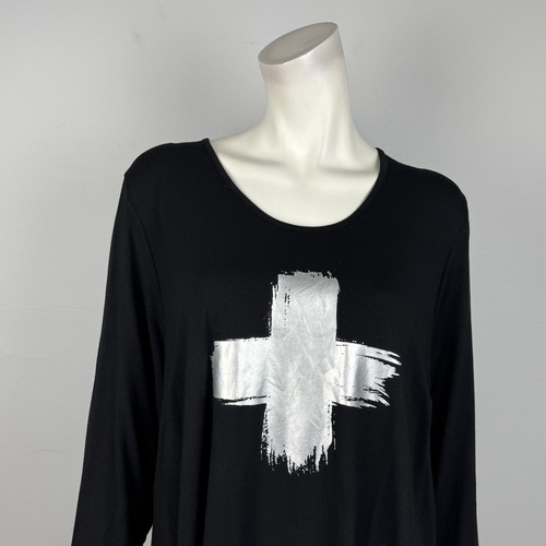 TS Taking Shape Size M Tunic Top Blouse Round Neck 3/4 Sleeve Black Stretch Wome - Bild 2 von 11