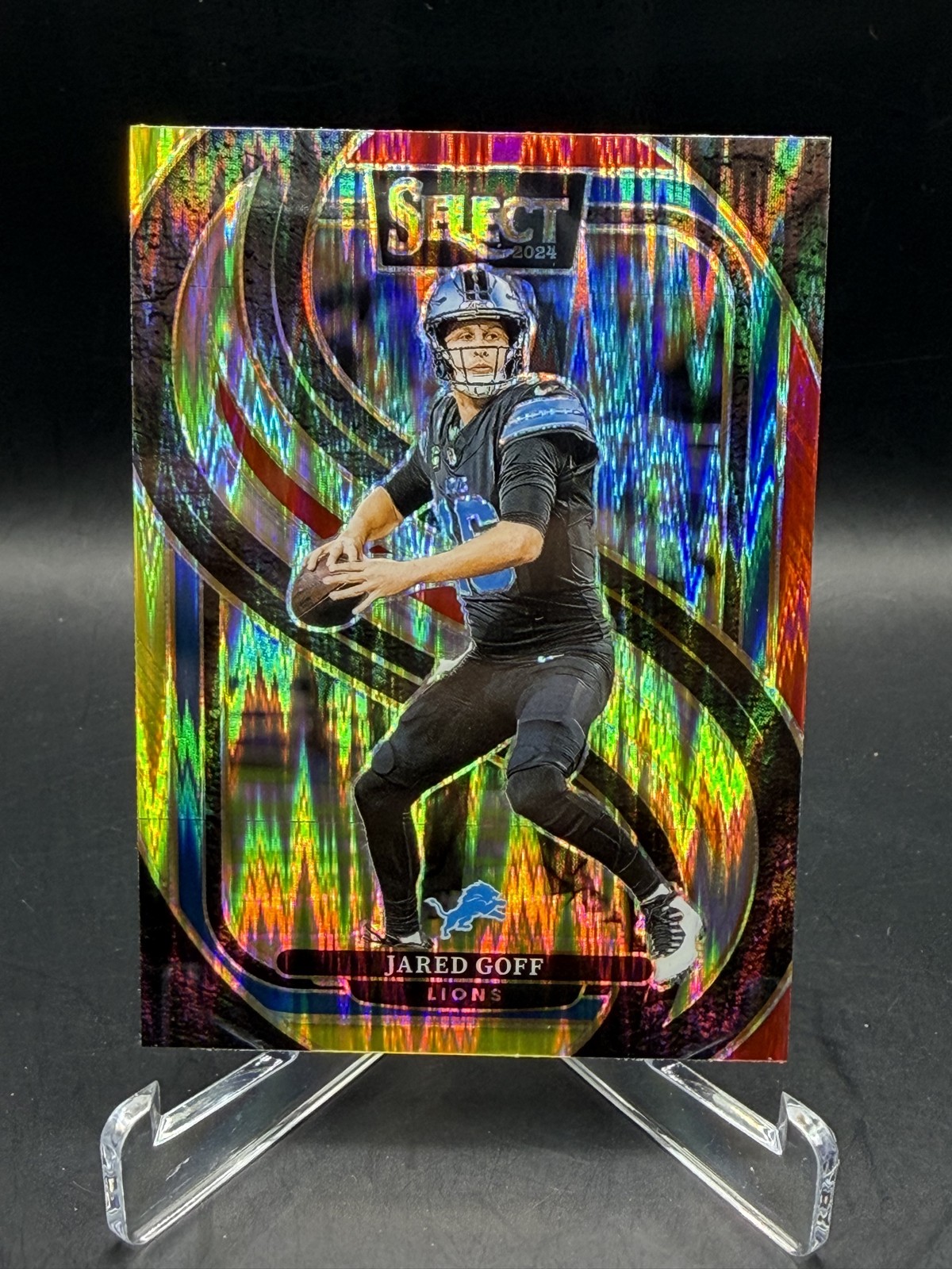 2024 Panini Select - Premier Level Jared Goff #123 Red & Yellow Shock Prizm