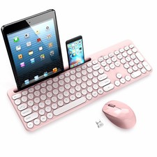 LeadsaiL Pink Wireless Keyboard and Mouse Combo, Full-Sized Ergonomic Compute...