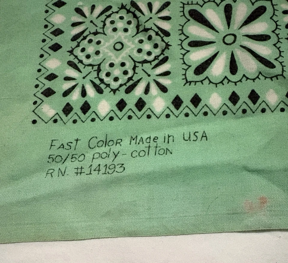 复古 Fast Color Bandana 14193 花卉镂空绿色美国制造 — 第 3/4 张图片