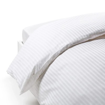 Caleffi 77516 White Striped Cotton Jacquard Duvet Cover Set, Double 4 Pc
