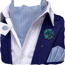 Silk Ascot for Men Self Tie Men's Cravat and Flower Lapel Pin Handkerchief Cuffl
